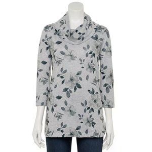 NWT Croft & Barrow 3/4 Sleeve Cowl Neck Top Gray Floral size XXL fits 1X